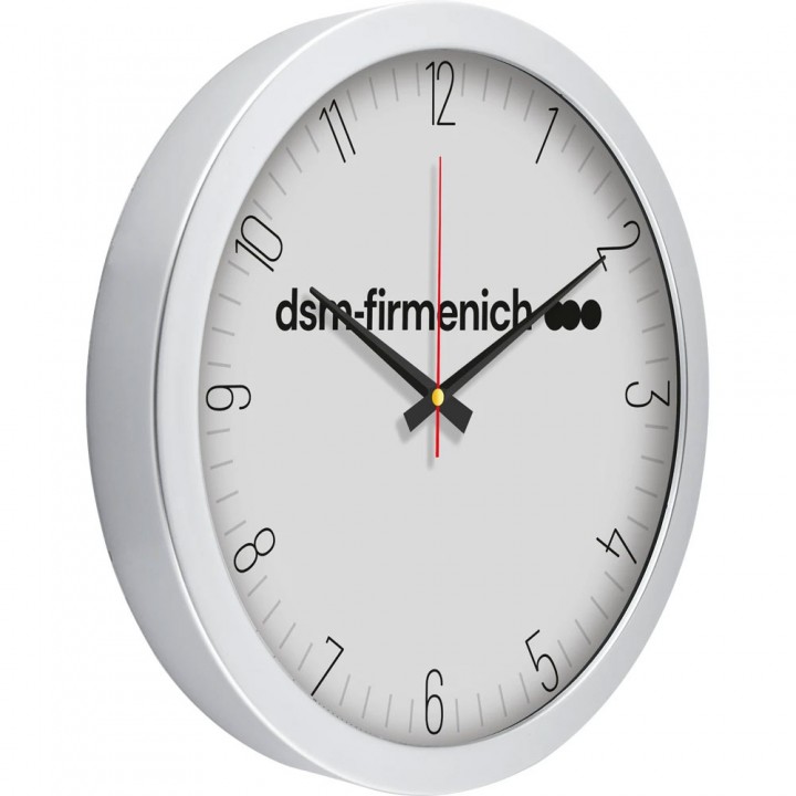 Logo Baskılı 35 cm Metalize Gümüş İnce Rakamlı Gri Kadranlı Duvar Saati